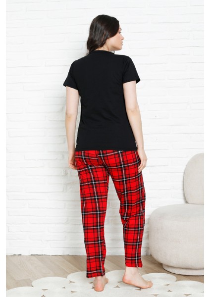 Kadın Pijama Takımı - Ekose Altlı- 3 DÜĞMELI-%100 Pamuklu 12387 modelleri