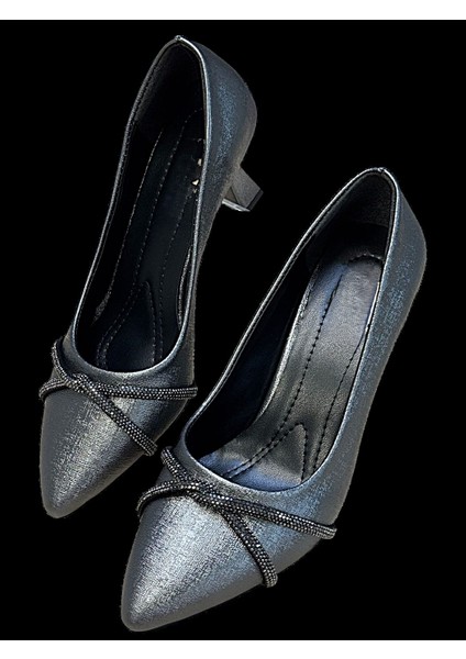 5 cm Kadeh Topuklu Taşlı Platin Renk Bayan Stiletto Ayakkabı fiyatları