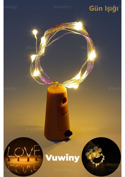 Tıpalı Mantar Dekoratif Şişeler Için Bükülebilir Pilli Peri LED Gün Işığı (2 Metre)