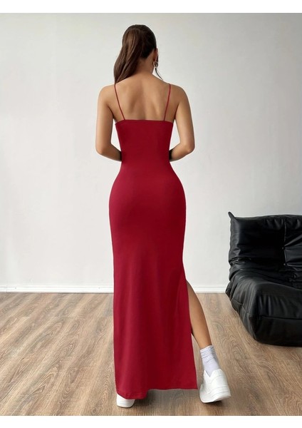 Kadın Ip Askılı Yandan Yırtmaçlı Janjan Krep Elbise modelleri