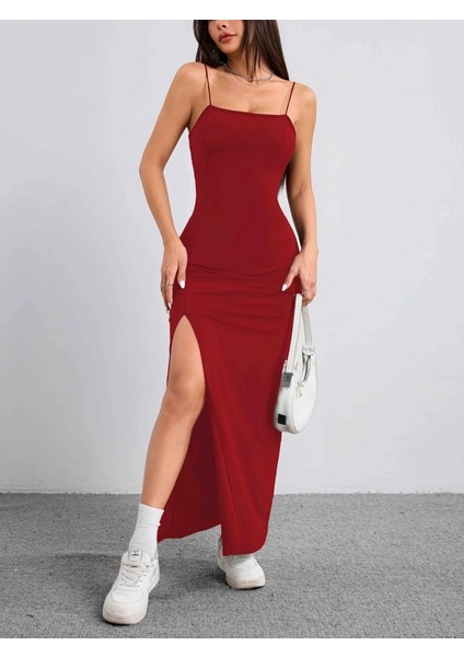 Kadın Ip Askılı Yandan Yırtmaçlı Janjan Krep Elbise fırsatları