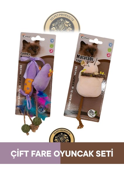 Matatabive Catnipli Peluş Fare ve Şekerli-Matatabili Peluş Fare Oyuncak 2'li Set