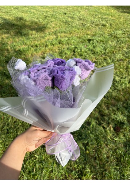 Örgü Lila Gül Buketi,lila Gül,el Yapımı Örgü Çiçek Buketi,anneye,sevgiliye,öğretmene Hediye