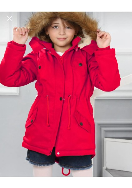 Kız Çocuk Su Geçirmez Çıkarılabilir Kapüşonlu Pelüş Kürk Astarlı Uzun Mont Kaban fiyatları