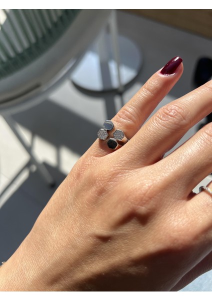 Çift Sıra Altıgen Gümüş Serçe Parmak Yüzük