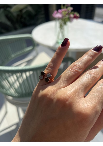 Çift Sıra Altıgen Gümüş Serçe Parmak Yüzük modelleri