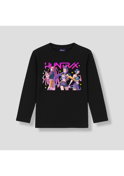 Kpop Demon Hunters Huntrix Uzun Kollu Baskılı Kız Çocuk Tişört (4-13 Yaş)