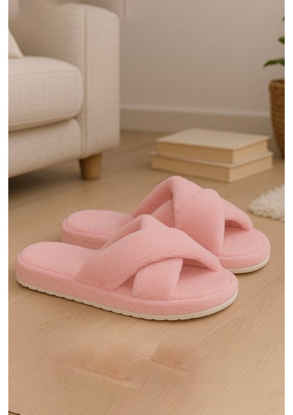 CP30 Tüylü Pofuduk Çapraz Kışlık Kadın Ev Terliği