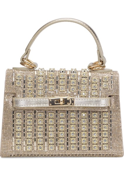 25YG585 Kadın Taşlı Abiye Çanta Altın