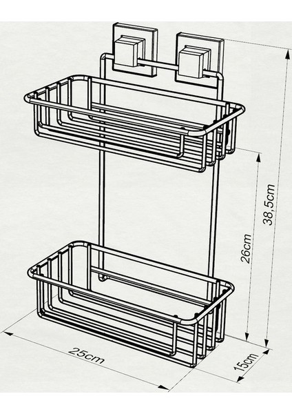 Banyo Köşe Rafı Kendinden Yapışkanlı 2 Katlı Easyfix Siyah S256 modelleri