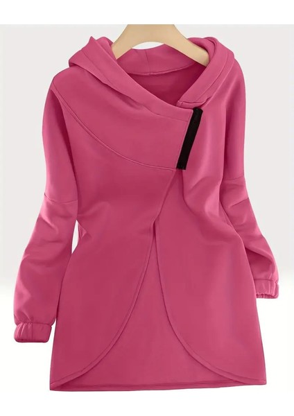 Pembe Kadın 3 Iplik Şardonlu Kapüşonlu Ceket – Asimetrik Fermuarlı Oversize modelleri