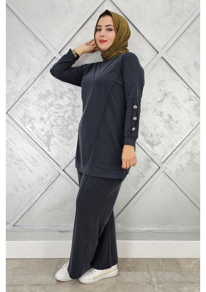 Kadın Nervür Dikim Düğme Detaylı Tesettür Takım modelleri
