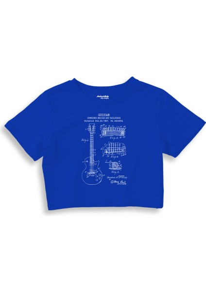 Gibson Les Paul Gitar Crop Tişört - Mavi