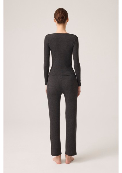 x Ece Antrasit Modal Kumaşlı Uzun Kollu Şortlu Pijama Takımı Ribbed Pj modelleri