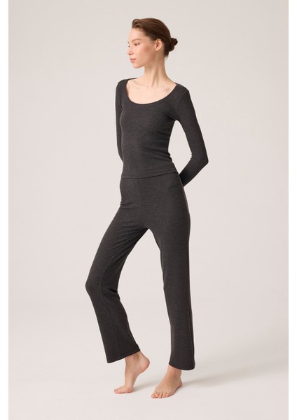 x Ece Antrasit Modal Kumaşlı Uzun Kollu Şortlu Pijama Takımı Ribbed Pj fırsatları
