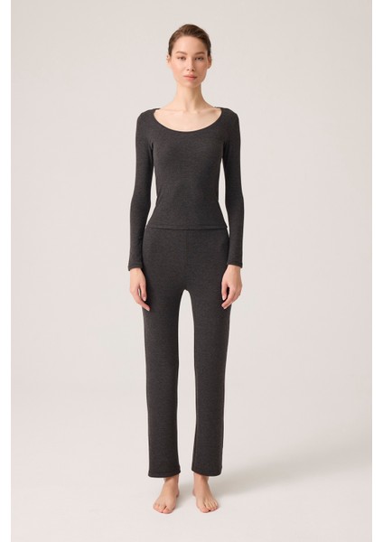 x Ece Antrasit Modal Kumaşlı Uzun Kollu Şortlu Pijama Takımı Ribbed Pj indirimleri