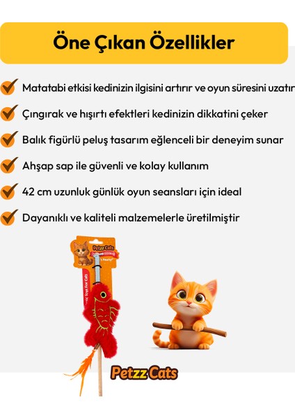 Petzzcats Fish Matatabi ve Çıngırak Sesli Kedi Oltası Oyuncağı Kırmızı 42 cm modelleri