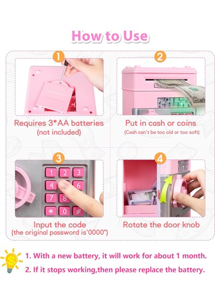 Elektronik Şifreli Kasa Otomatik Kağıt Para Alan Atm Çocuk Kumbara modelleri