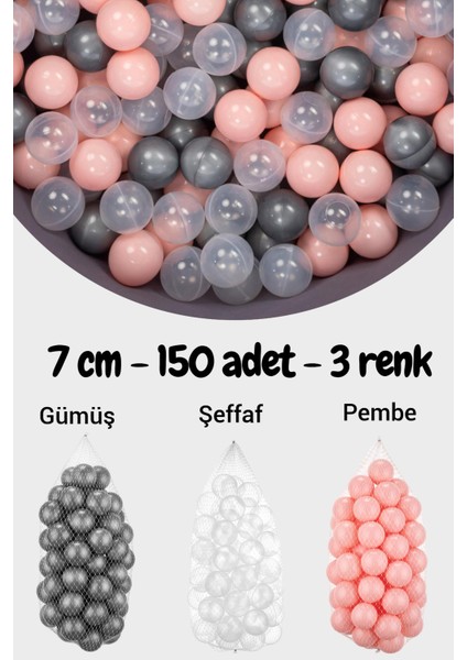 7 cm Top Havuzu Topu 150 Adet Pembe, Şeffaf, Gümüş