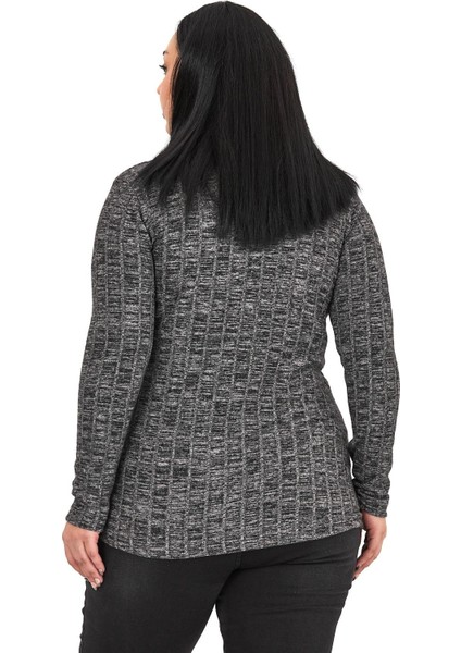 Büyük Beden Yarım Balıkçı Uzun Kollu Triko Çizgili Siyah Body modelleri