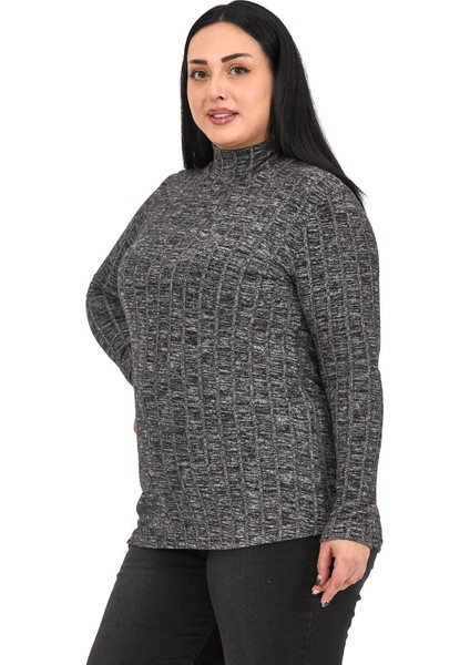 Büyük Beden Yarım Balıkçı Uzun Kollu Triko Çizgili Siyah Body fırsatları