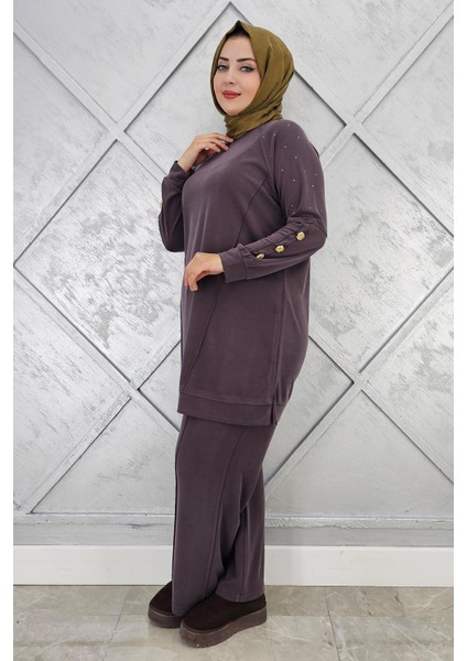 Kadın Nervür Dikim Düğme Detaylı Tesettür Takım