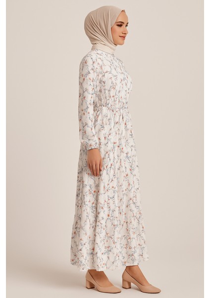 Tesettür Mini Çiçekli Kemerli Kloş Elbise fiyatları