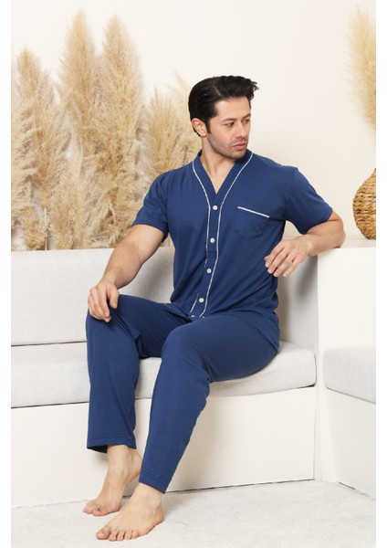 Erkek Boydan Düğmeli %100 Pamuklu Pijama Takımı 12385 fiyatları