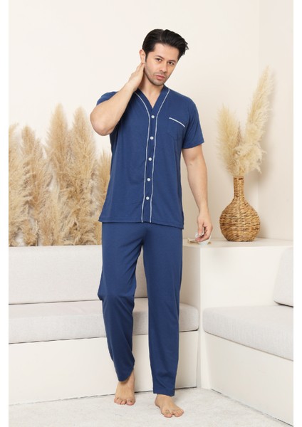 Erkek Boydan Düğmeli %100 Pamuklu Pijama Takımı 12385 modelleri