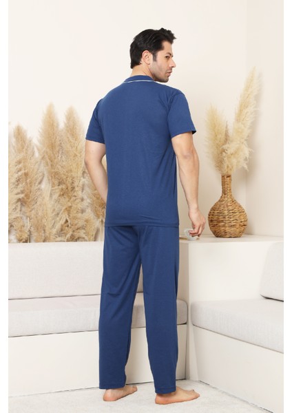 Erkek Boydan Düğmeli %100 Pamuklu Pijama Takımı 12385 fırsatları