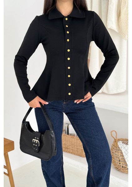 Kadın Altın Düğmeli Peplum Gömlek & Bluz – Güçlü & Şehirli Stil modelleri