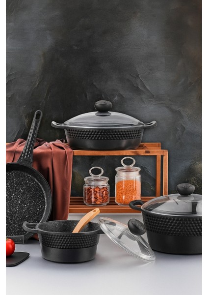 Fodis Özlife Arya 7 Parça Tencere Seti Siyah 6055