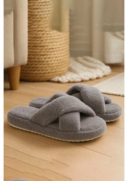 CP30 Tüylü Pofuduk Çapraz Kışlık Kadın Ev Terliği