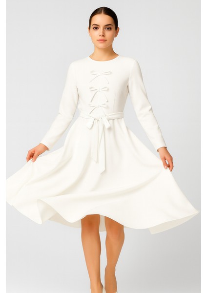 Byan Fiyonklu Puf Scuba Elbise