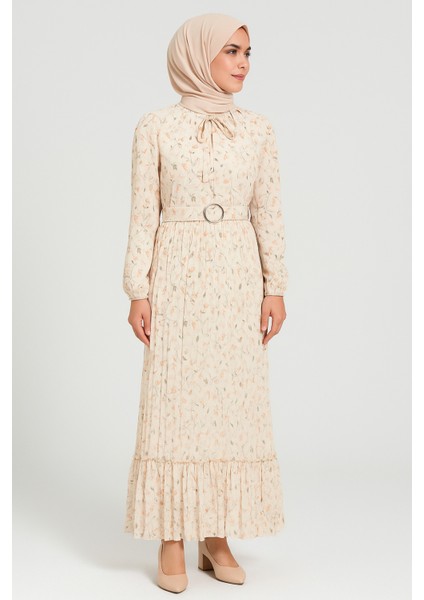 Tesettür Krem Desen Küçük Çiçekli Elbise fiyatları