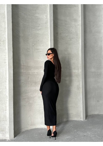 Gül Detaylı Elbise - Tek Omuz Elbise - Ön Yırtmaçlı Elbise fiyatları