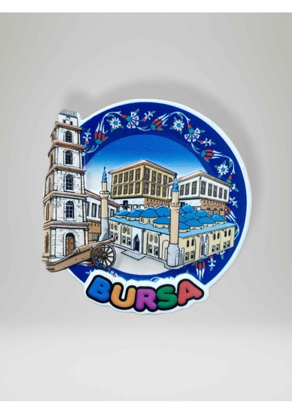 Bursa Temalı Kabartma Polyester Magnet Buzdolabı Süsü (KOD:967) 7 cm Çap