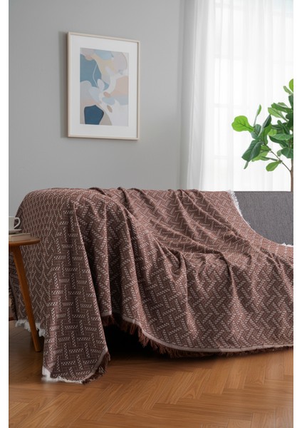 Pamuklu Dokulu Koltuk Şalı 170X220 cm – Saçaklı Tv Battaniyesi & Dekoratif Koltuk Örtüsü