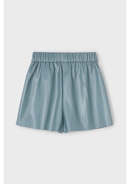 Kız Çocuk 4-9 Yaş Pileli Cep Detaylı Deri Şort Turkuaz modelleri