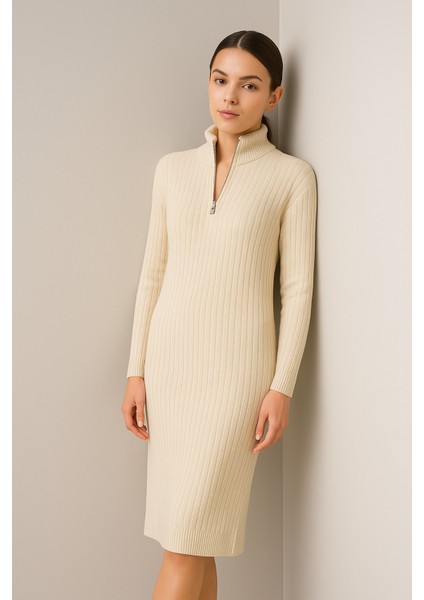 Yeni Sezon Fitilli Fermuar Detaylı Uzun Elbise