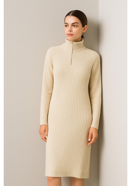 Yeni Sezon Fitilli Fermuar Detaylı Uzun Elbise fırsatları