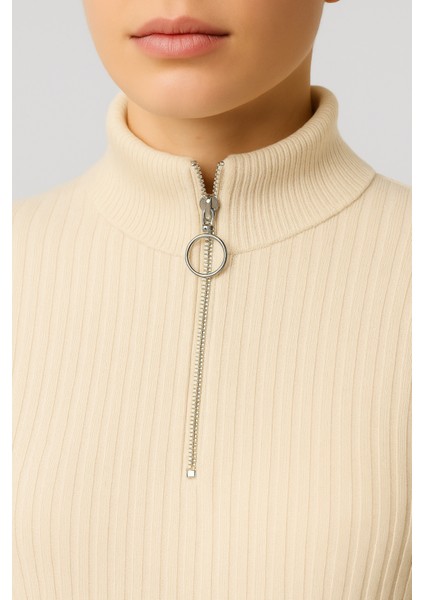 Yeni Sezon Fitilli Fermuar Detaylı Uzun Elbise