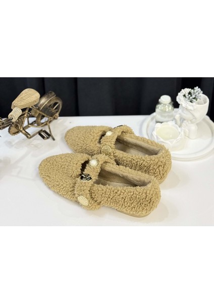 Kadın Inci ve Tuğra Detaylı Peluş Babet - Vizon - 37 fırsatları