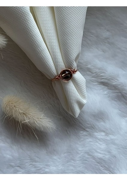 Dumanlı Kuvars Taşı Ayarlanabilir Bakır Renk Tel Yüzük