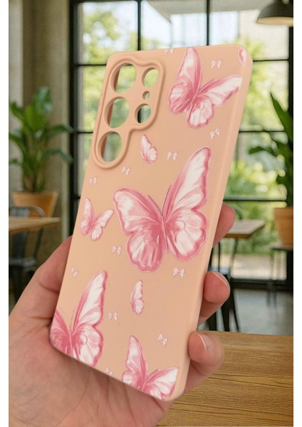 Samsung Galaxy S25 Ultra - Pembe Kelebek Desenli Silikon Darbe Emici Klasik Korumalı Rubber Kılıf modelleri