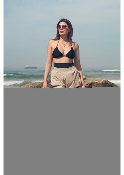 Kadın Havuz Deniz Şortu Lazerli - Içden Taytlı Ekstra Bel ve Göbek Korseli