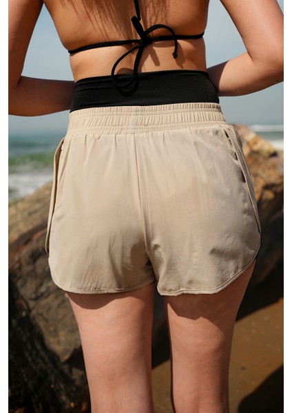 Kadın Havuz Deniz Şortu Lazerli - Içden Taytlı Ekstra Bel ve Göbek Korseli indirimleri