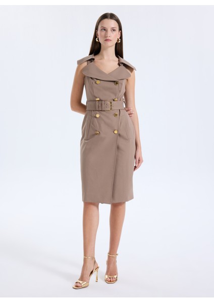 Ceket Yaka Düz Bej Orta Kadın Elbise Nada Kadın Elbise fiyatları