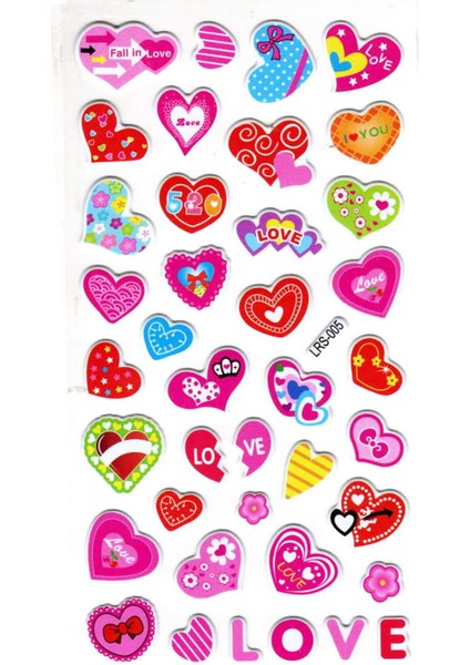 Sticker Kabartmalı Stiker Çıkartma Etiket (LRS005)-18X9 Cm- Desenli Love Kalpler fiyatları