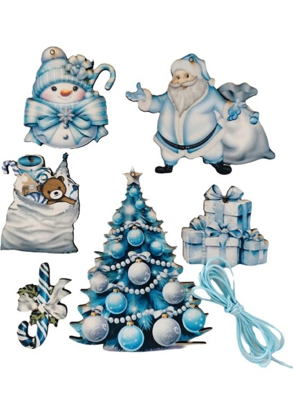 Mavi Dekorlu 6 Lı Yılbaşı Ağaç Süsü